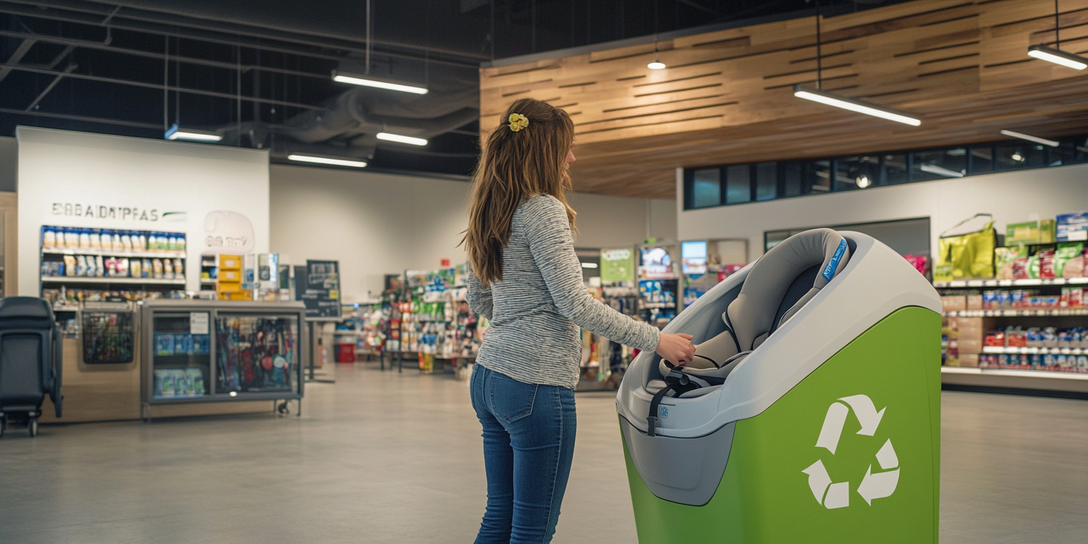 Expired infant seat—harness cut and 'DO NOT USE' marked for disposal